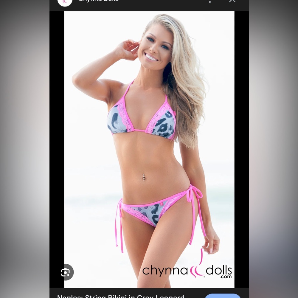 NWT Chynna Dolls two piece pink leopard bikini set with lace - Picture 2 of 11